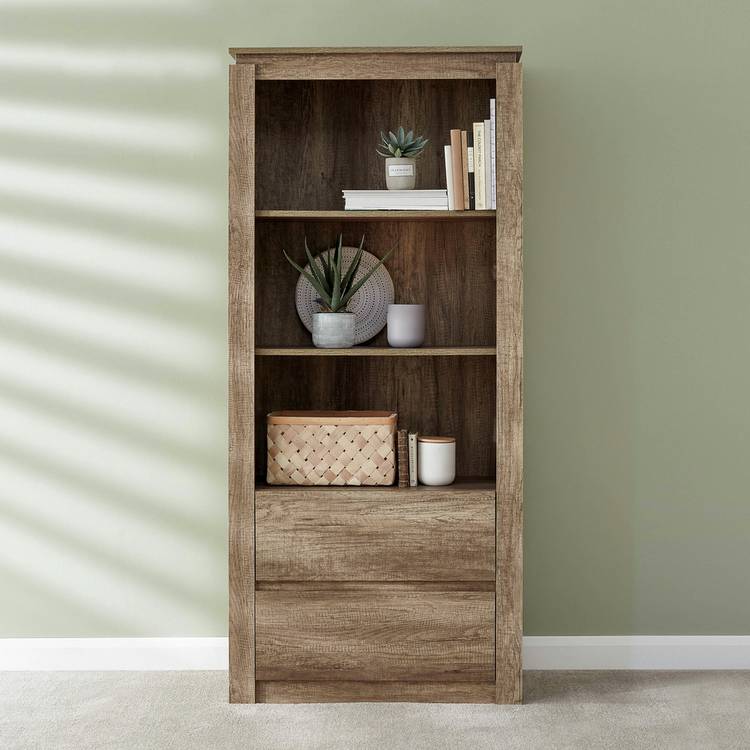 GFW Canyon 2 Drawer Deep Bookcase - Oak 0