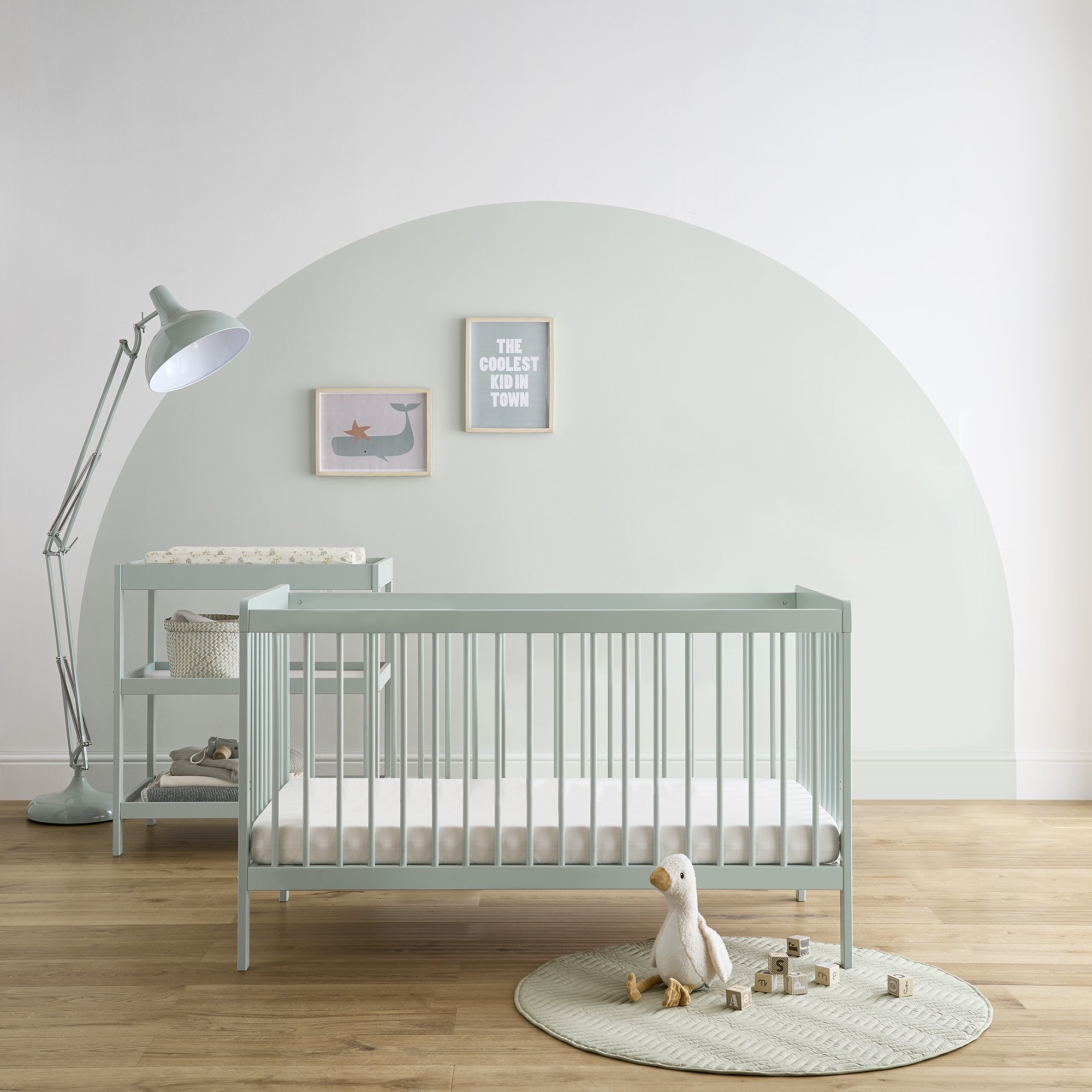 Cuddleco Nola Cot Bed and Changing Unit Nursery Set - Sage