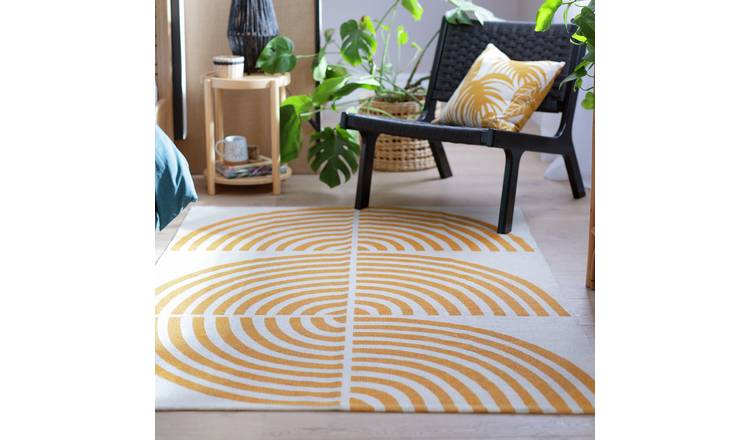Habitat Global Swirl Yellow Cotton Flatweave Rug -170X120cm