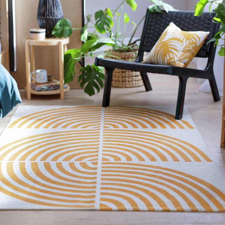 Habitat Global Swirl Yellow Cotton Flatweave Rug -170X120cm 0