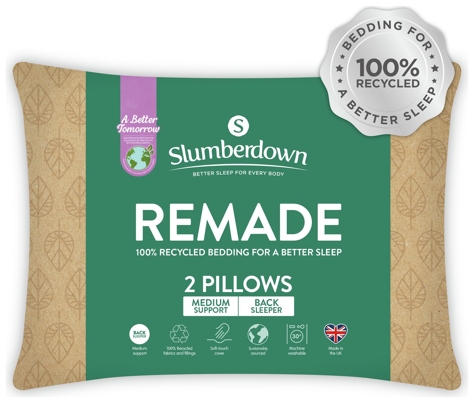 Slumberdown Re-Made Medium Pillow - 2 Pack