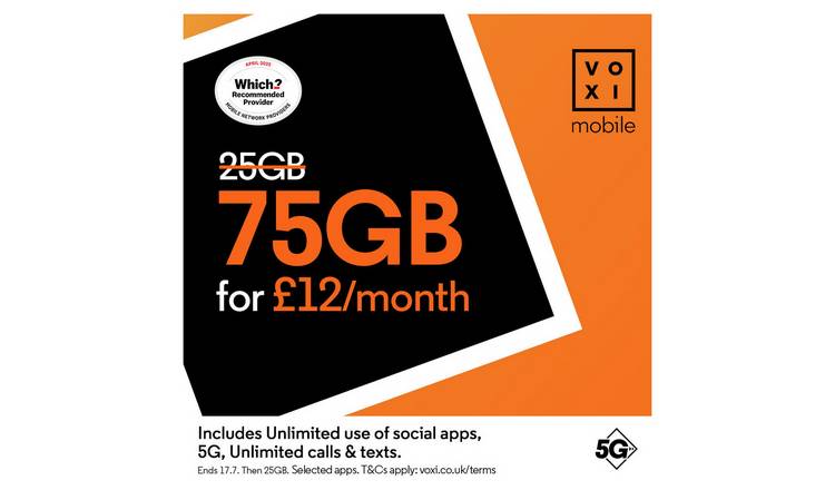 VOXI 75GB 30 Day Pay As You Go SIM Card