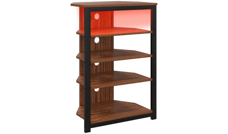 HOMCOM 4 Tier LED Lights Corner TV Stand - Brown Wood Effect