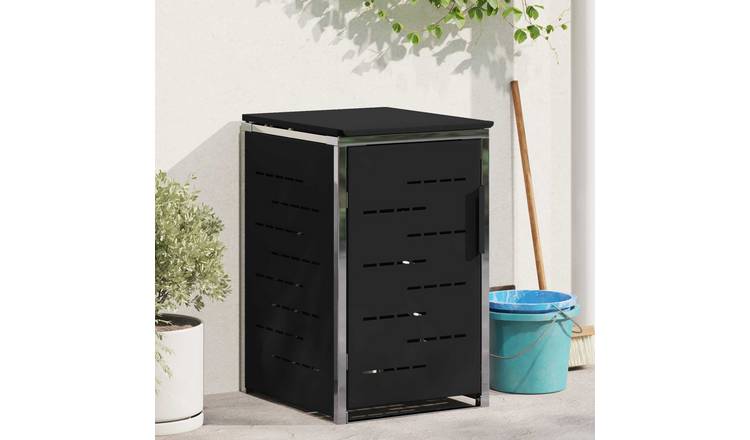 Walplus Stainless Steel Wheelie Bin Store - Black - 77.5 x 69 x 112.5 cm