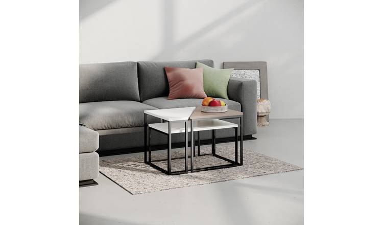 Decortie Ohlady Particleboard And Metal Nesting Tables - White, Light Mocha