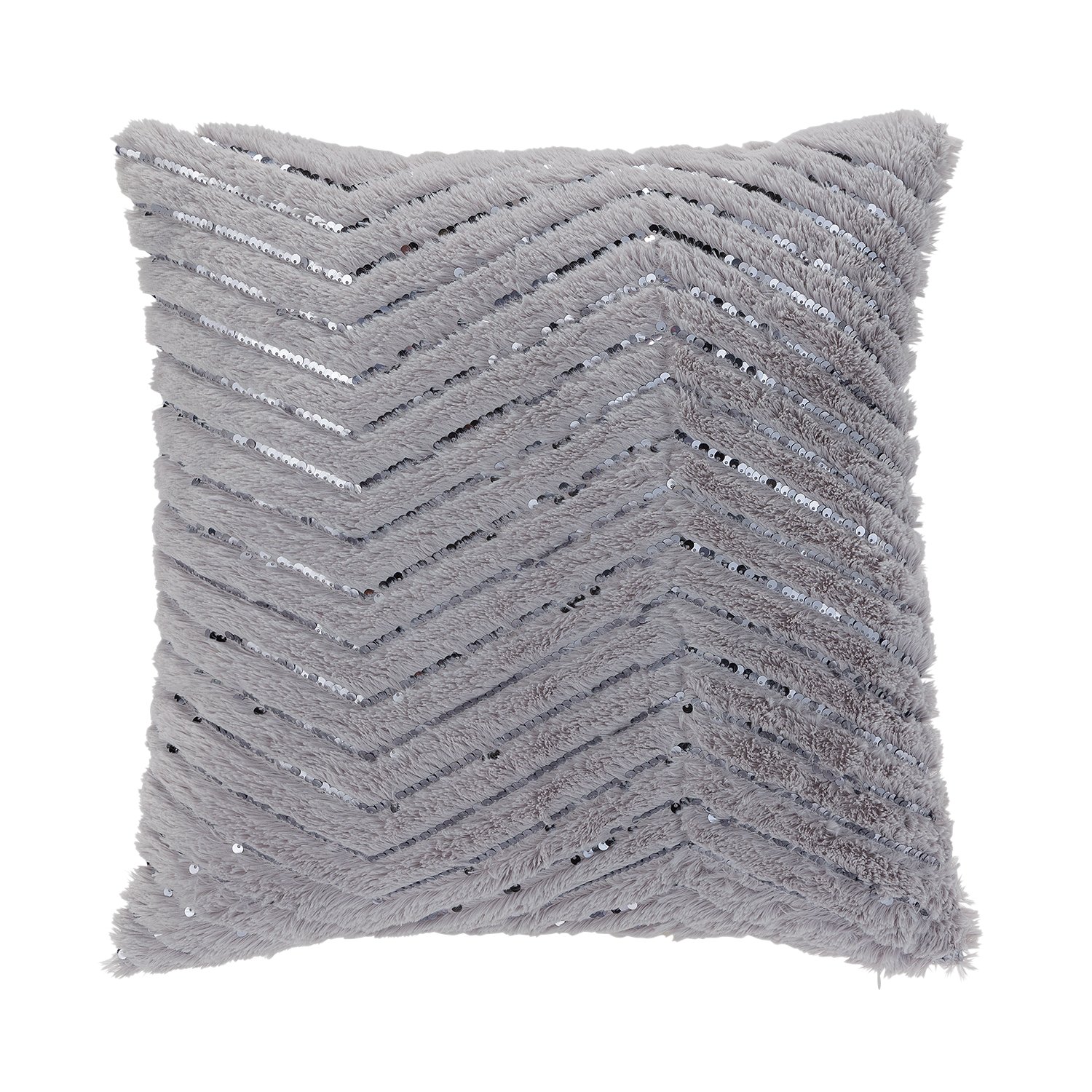 Argos Home Fur ZigZag Metallic Cushion - Grey & Pink