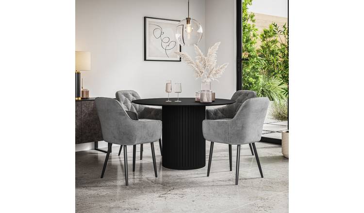 Furniture Online Arlo Anika Black Top w Blk Legs Dining Table & 4 Grey Chairs