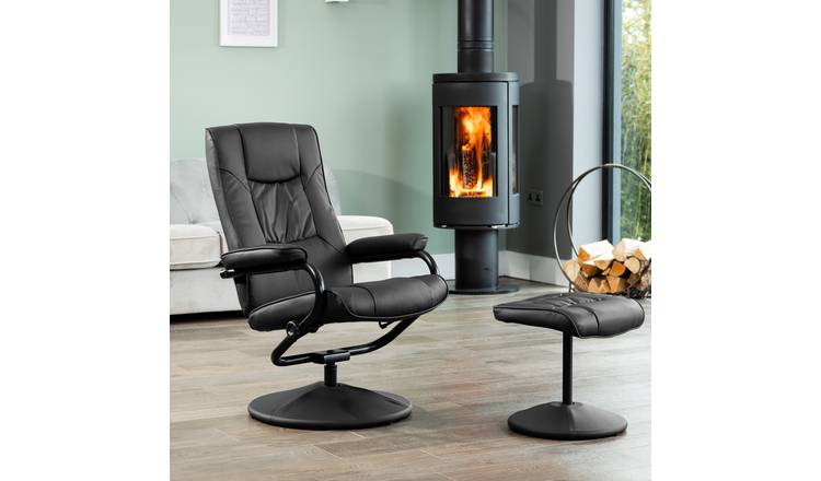 Artemis Home Gibson Swivel Recliner and Footstool - Black