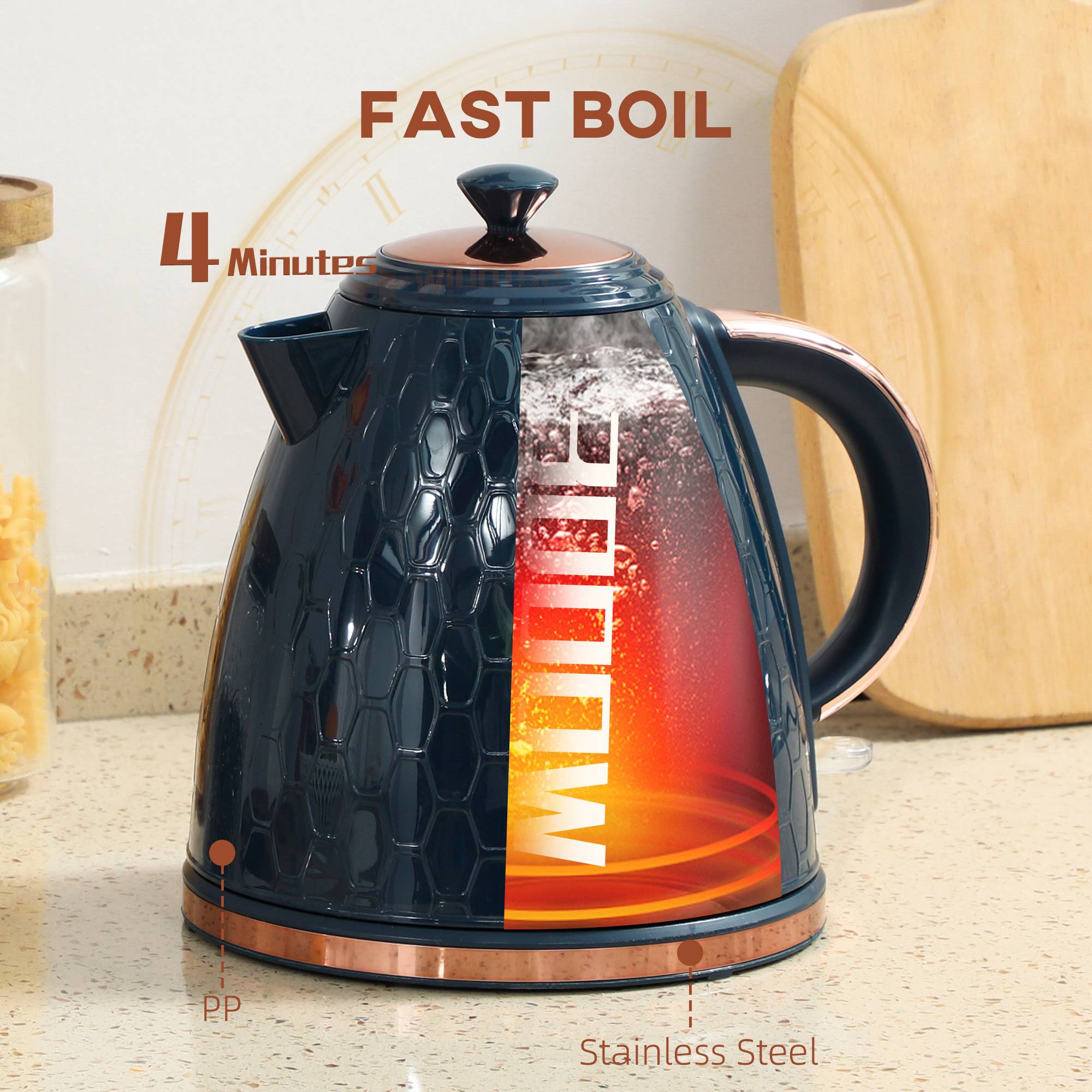 HOMCOM Auto Shut Off Electric Kettle with Anti scale Filter - Dark Blue - Image 4