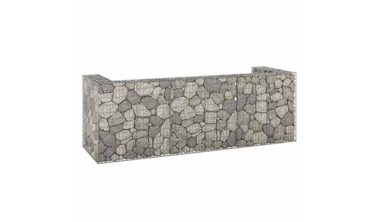 Walplus Galvanised Steel Gabion Wheelie Bin Store - Silver - 325 x 100 x 110 cm