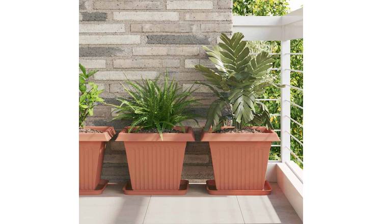 Walplus Pack of 6 Plastic Square Planter Tray - Brick Red - 32 x 32 x 2.5 cm