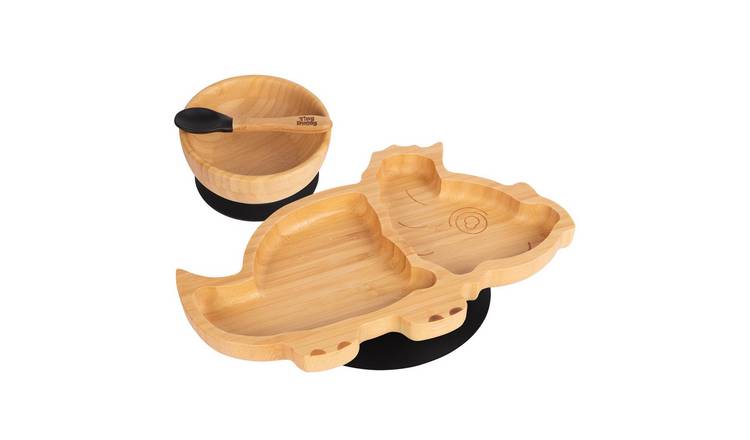Tiny Dining Children's Bamboo Suction Dinosaur Dinner Set - Black