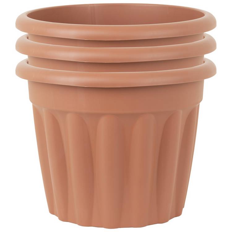 Wham 40cm Round Vista Plastic Planter - Set of 3, Terracotta 0