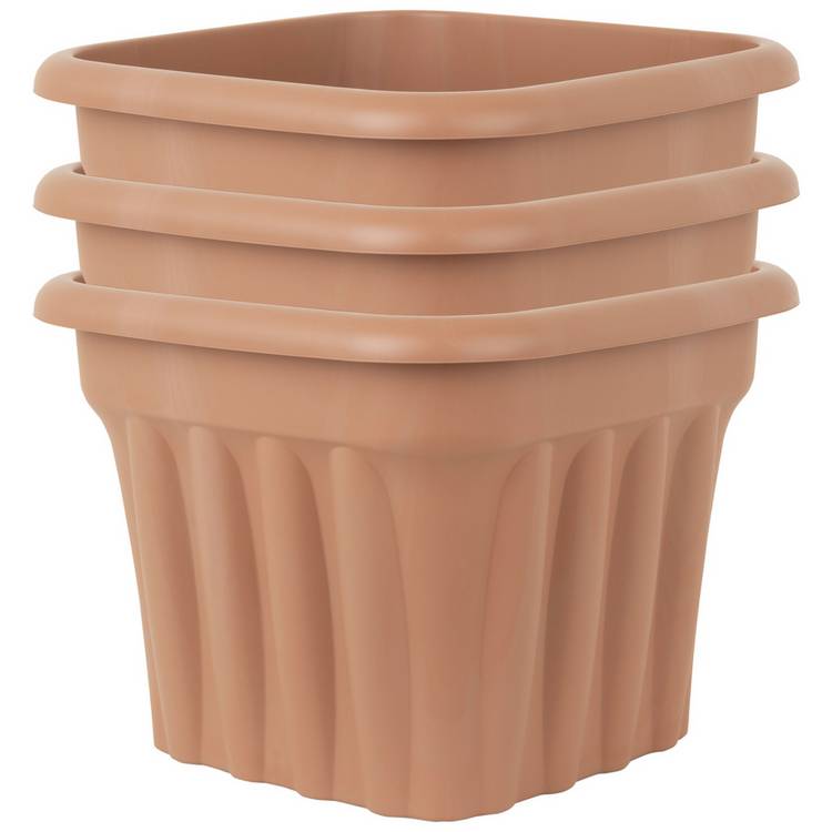 Wham 40cm Square Vista Plastic Planter- Set of 3, Terracotta 0