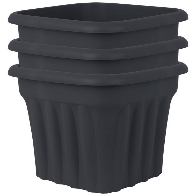 Wham 40cm Square Vista Plastic Planter - Set of 3, Slate 0