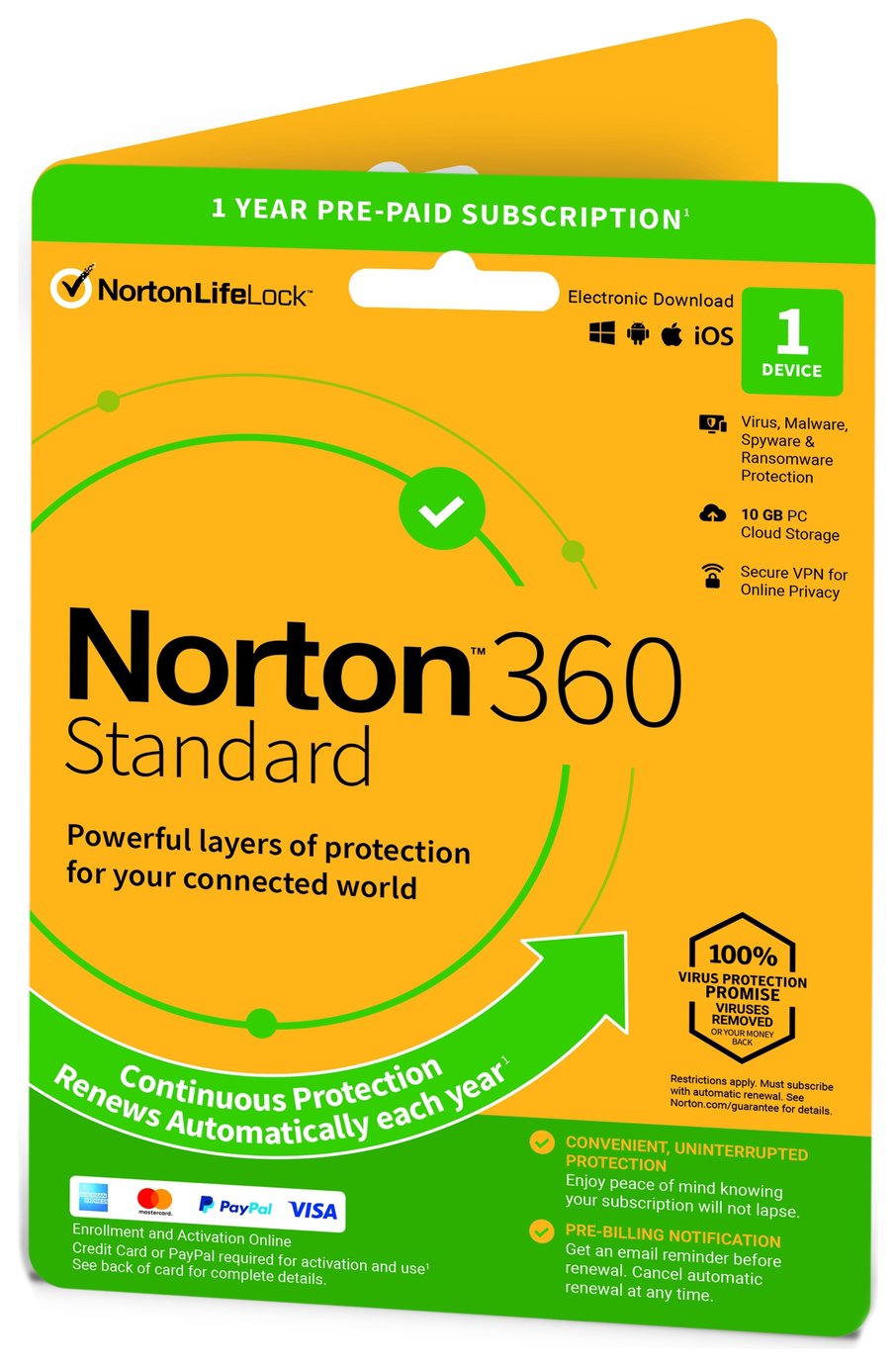 NORTON 360 Standard 1 Device, 1 year auto-renew subscription