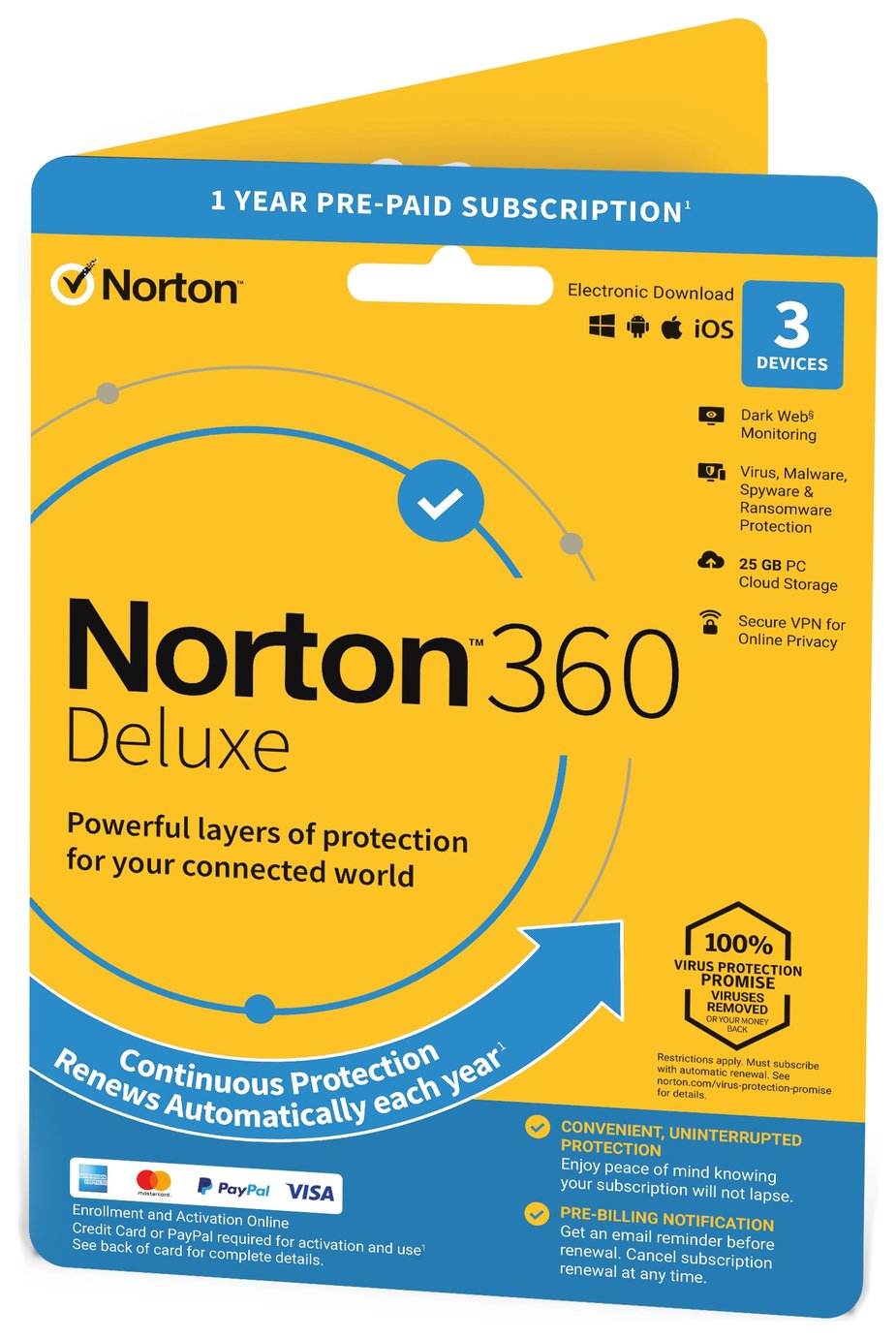NORTON 360 Deluxe 3 Device, 1 year auto-renew subscription