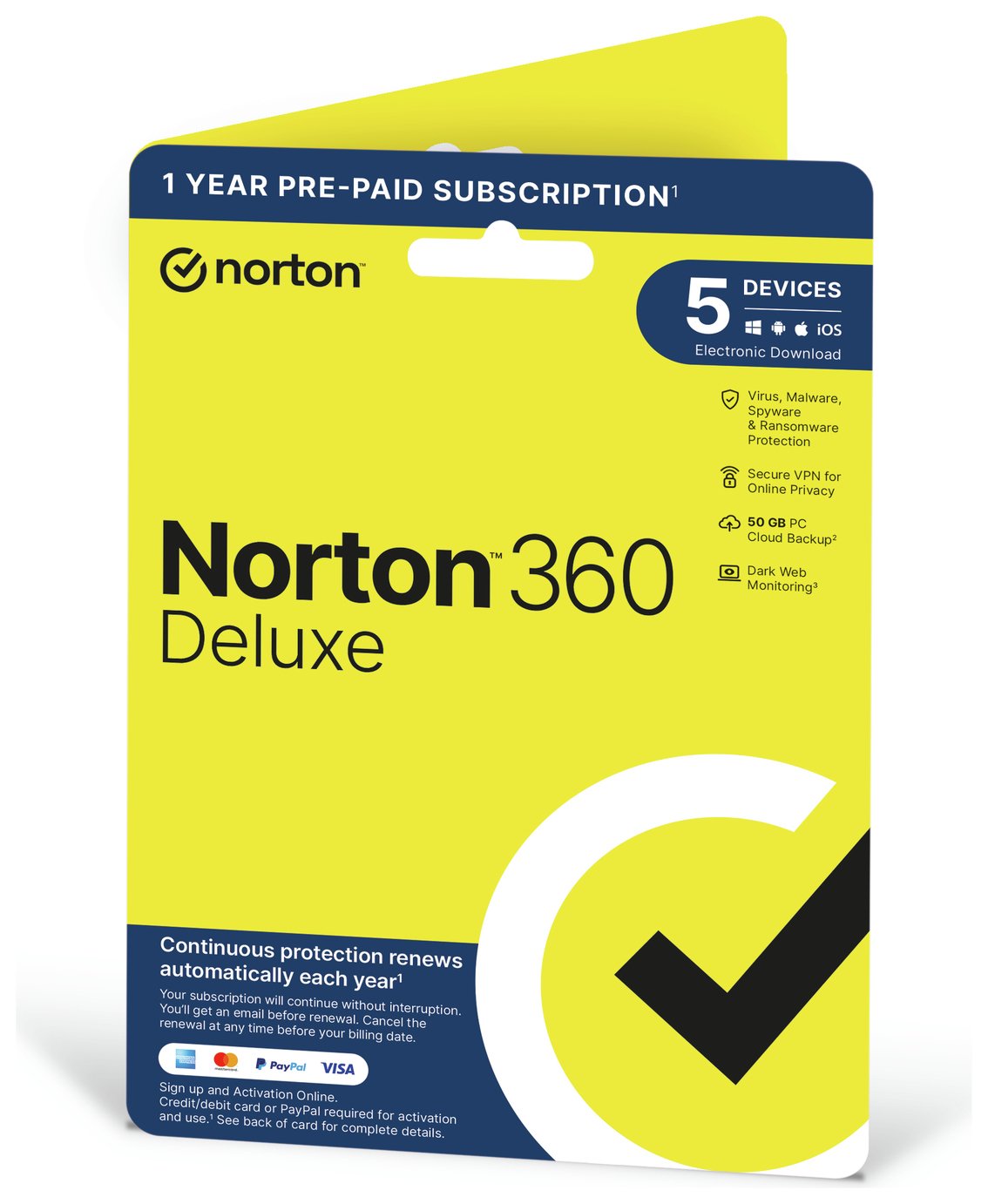 NORTON 360 Deluxe 5 Device, 1 year auto-renew subscription