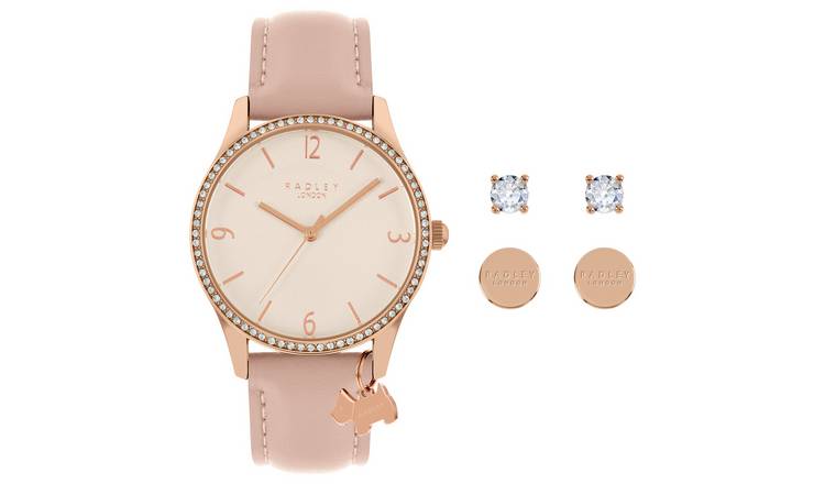 Buy Radley Ladies Pink Leather Strap Watch and Earrings Gift Set Womens watches Argos