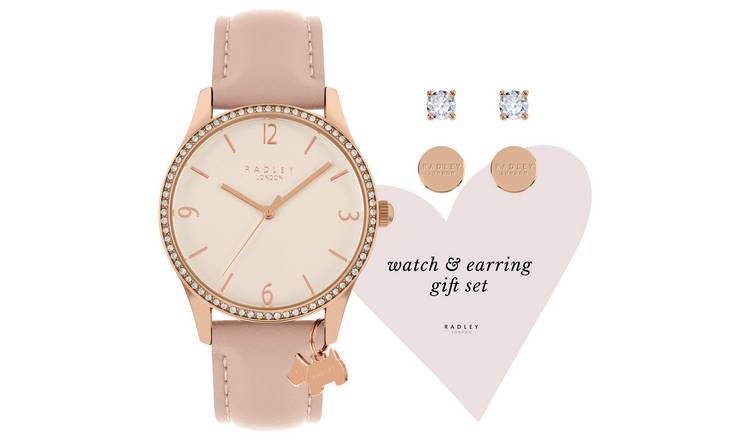 Buy Radley Ladies Pink Leather Strap Watch and Earrings Gift Set