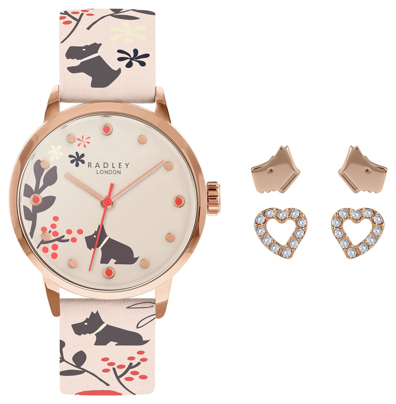 Radley Ladies Grey Leather Strap Watch and Earrings Gift Set