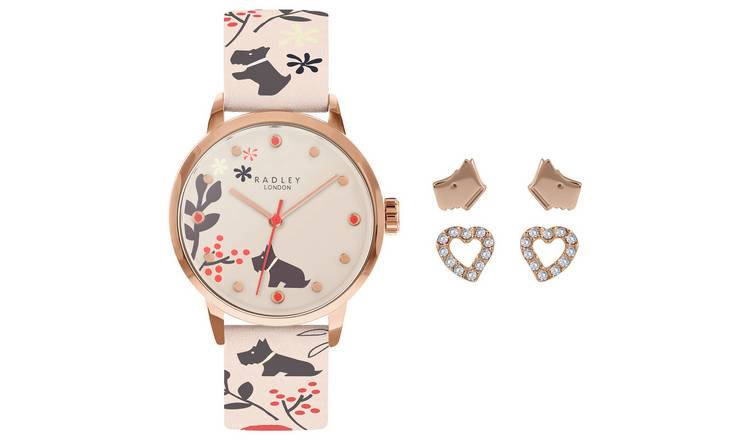 Radley Ladies Grey Leather Strap Watch and Earrings Gift Set
