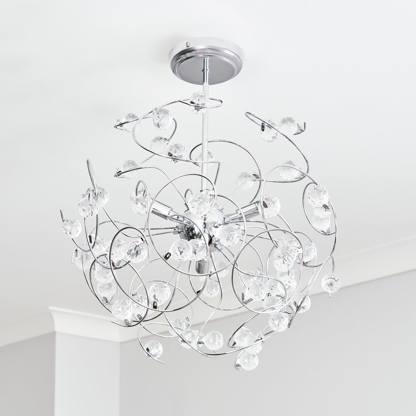 BHS Flora Multi Arm Flush to Ceiling Light - Silver