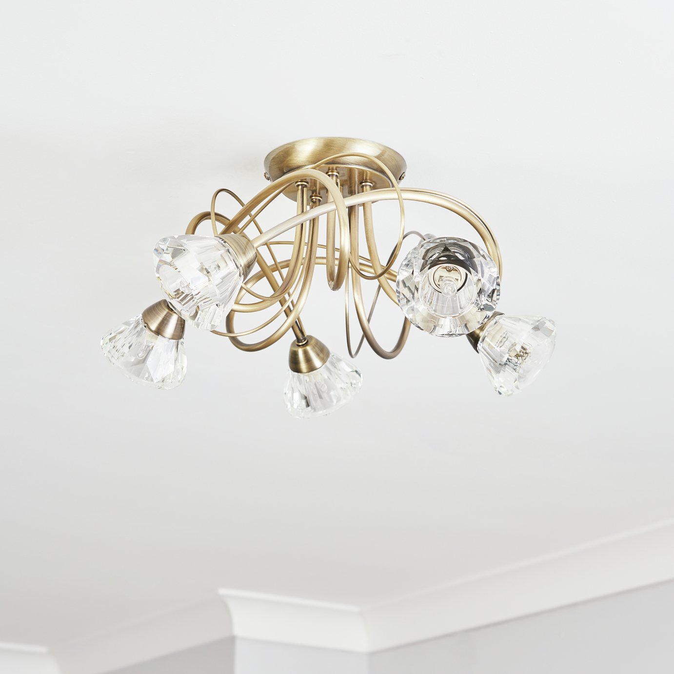 BHS Sagitarius Glass Flush to Ceiling Light - Brass