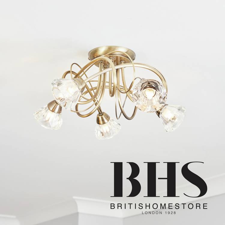 BHS Sagitarius Glass Flush to Ceiling Light - Brass 0
