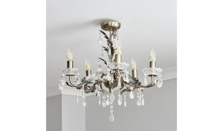 BHS Josefine Glass 5 Light Chandelier - Brass