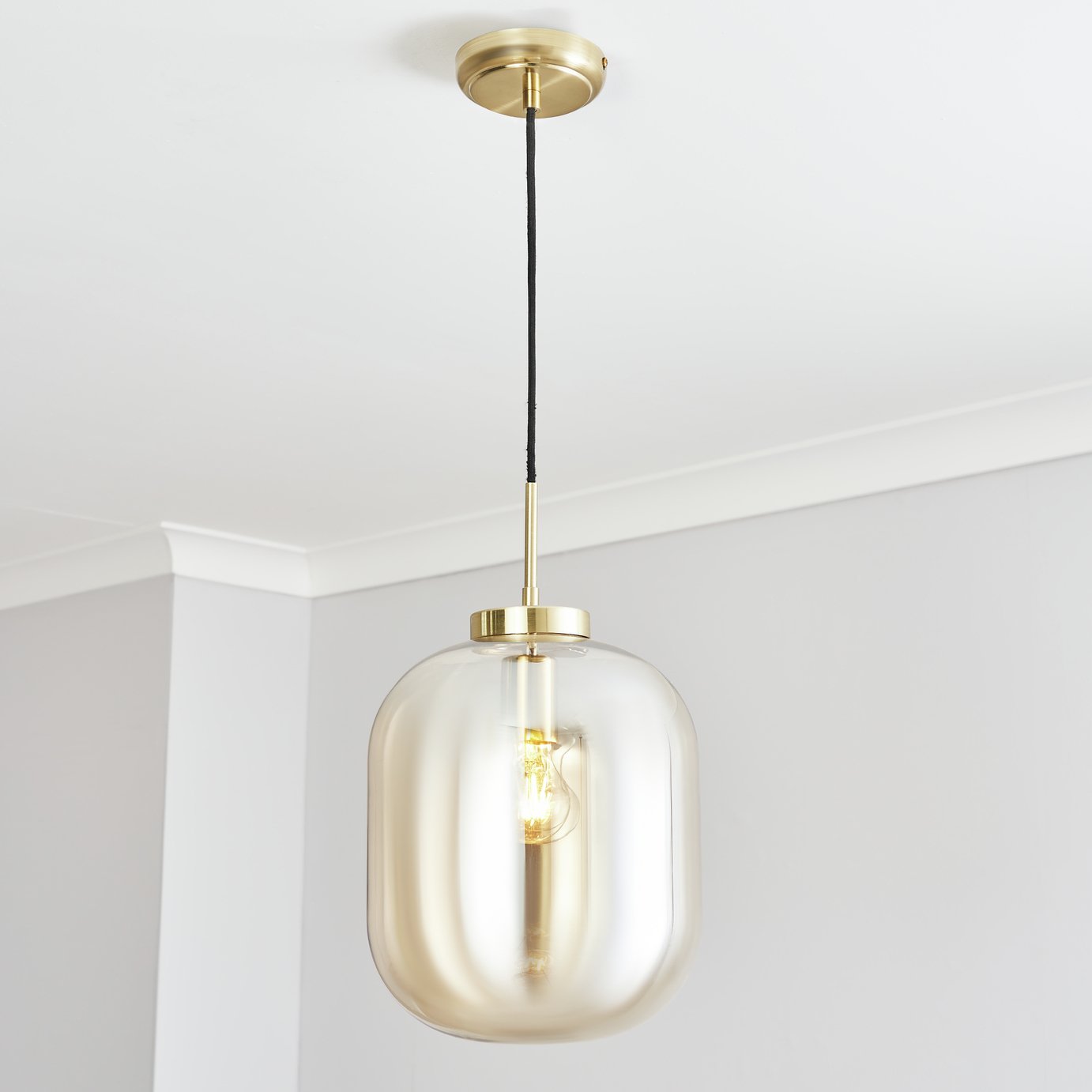 BHS Merriam Glass Pendant Ceiling Light - Brass