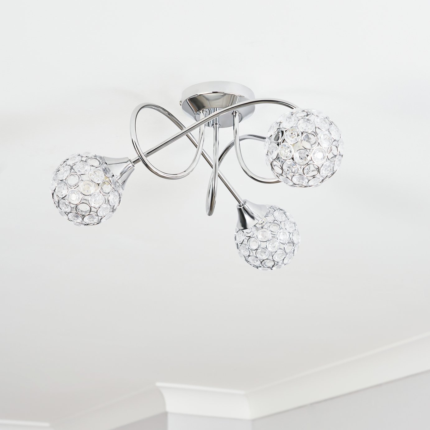 BHS Orchid Glass Flush to Ceiling Light - Silver