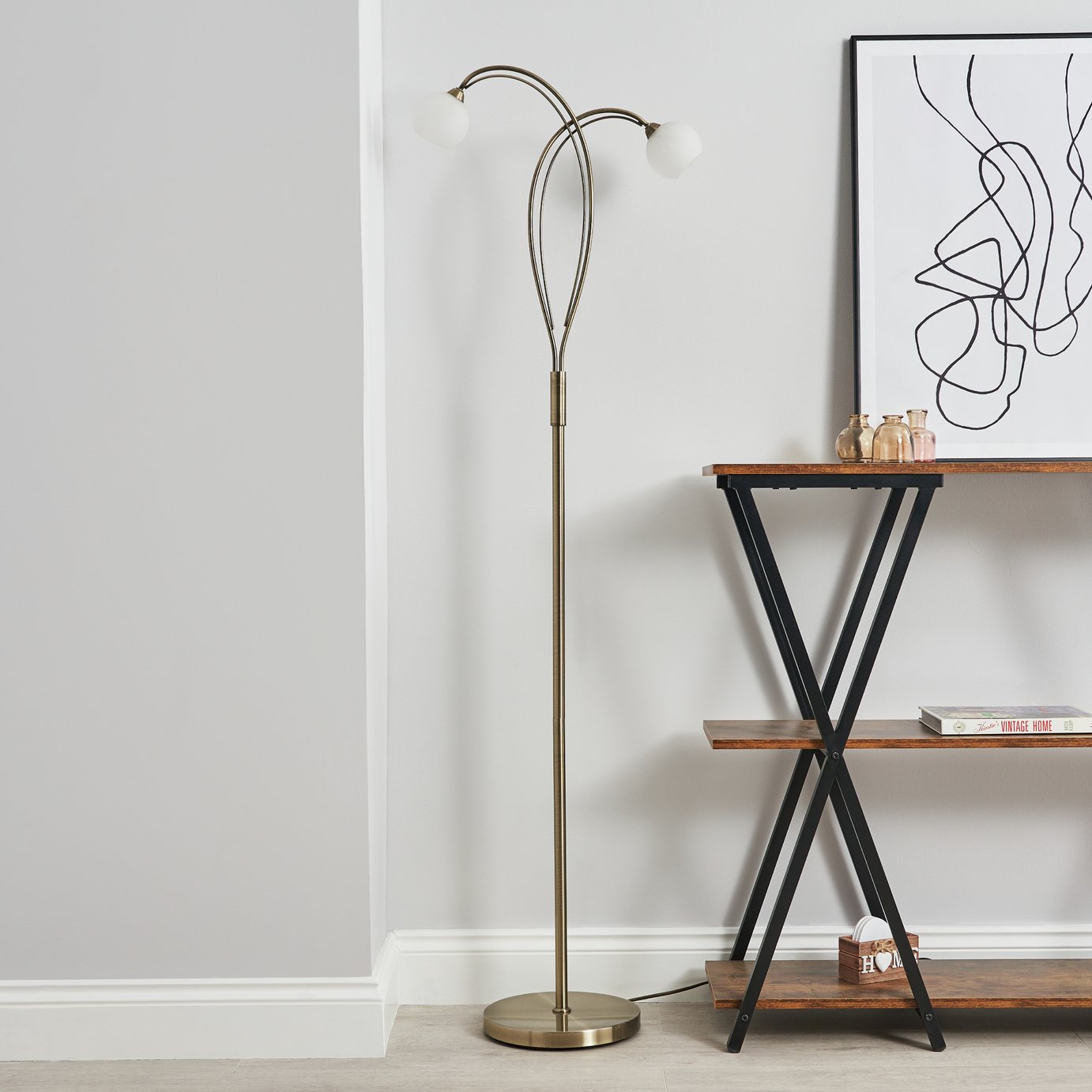 BHS Acacia 2 Light Floor Lamp - Brass