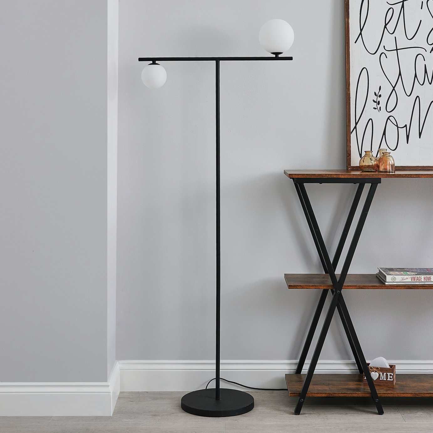 BHS Leon Balance 2 Light Floor Lamp - Black