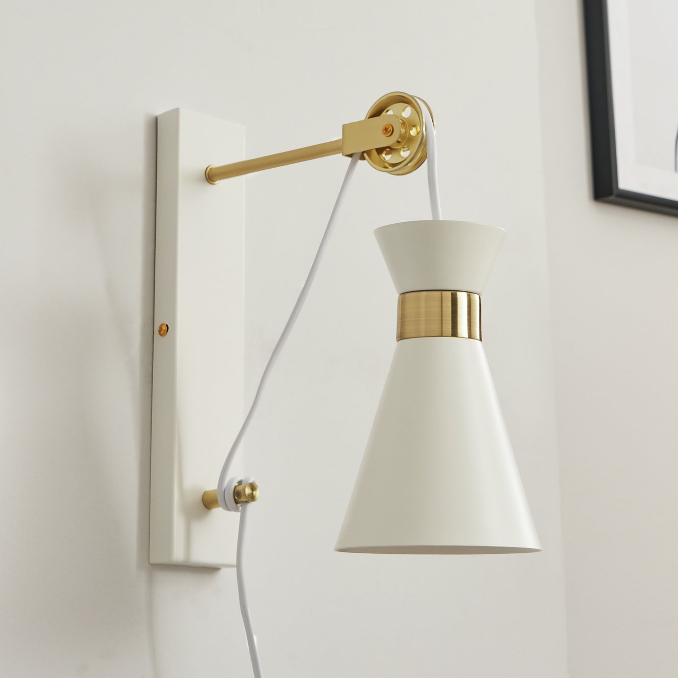 BHS Elisa Double Cone Wall Light on Pulley - White