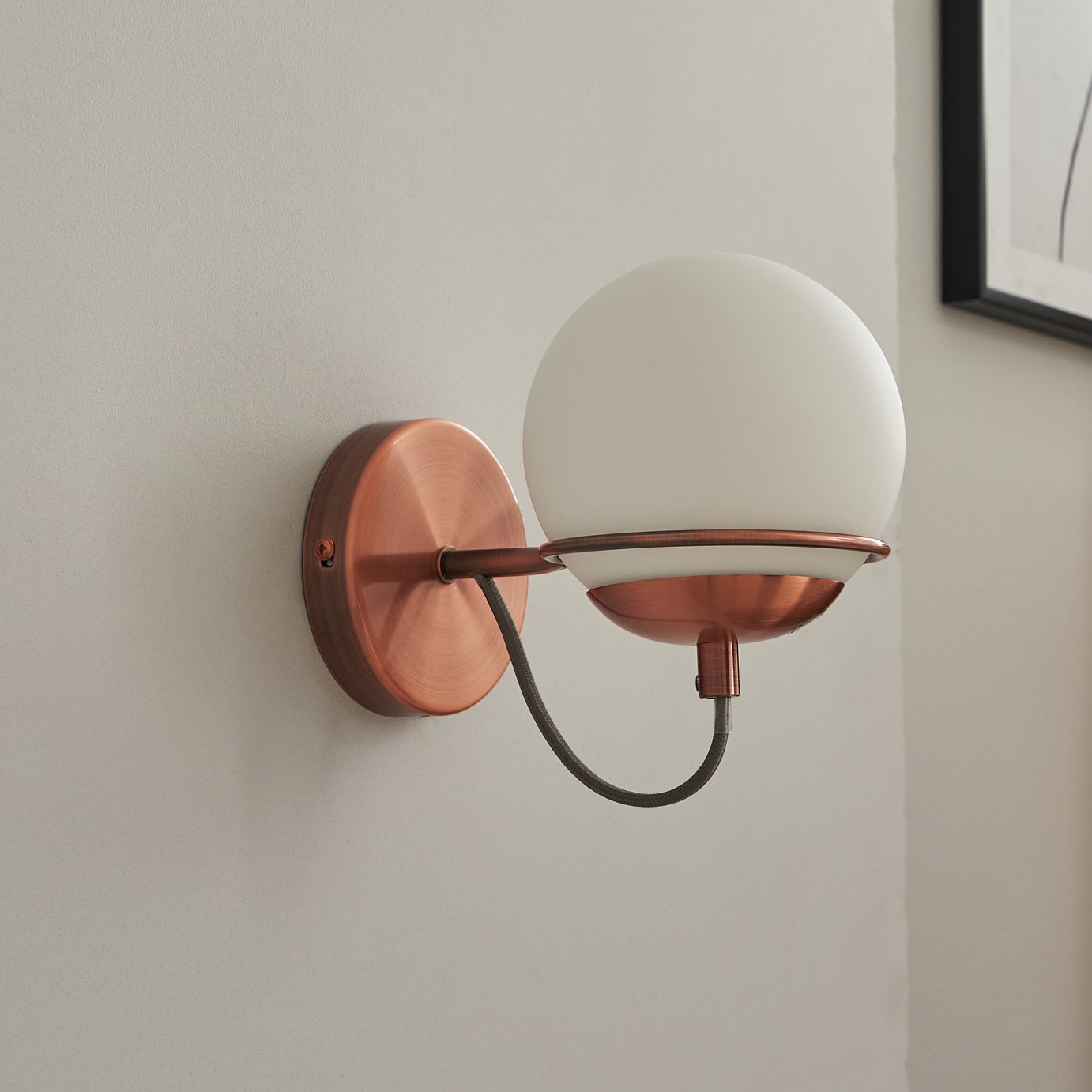 BHS Gustav Round Glass Wall Light - Copper