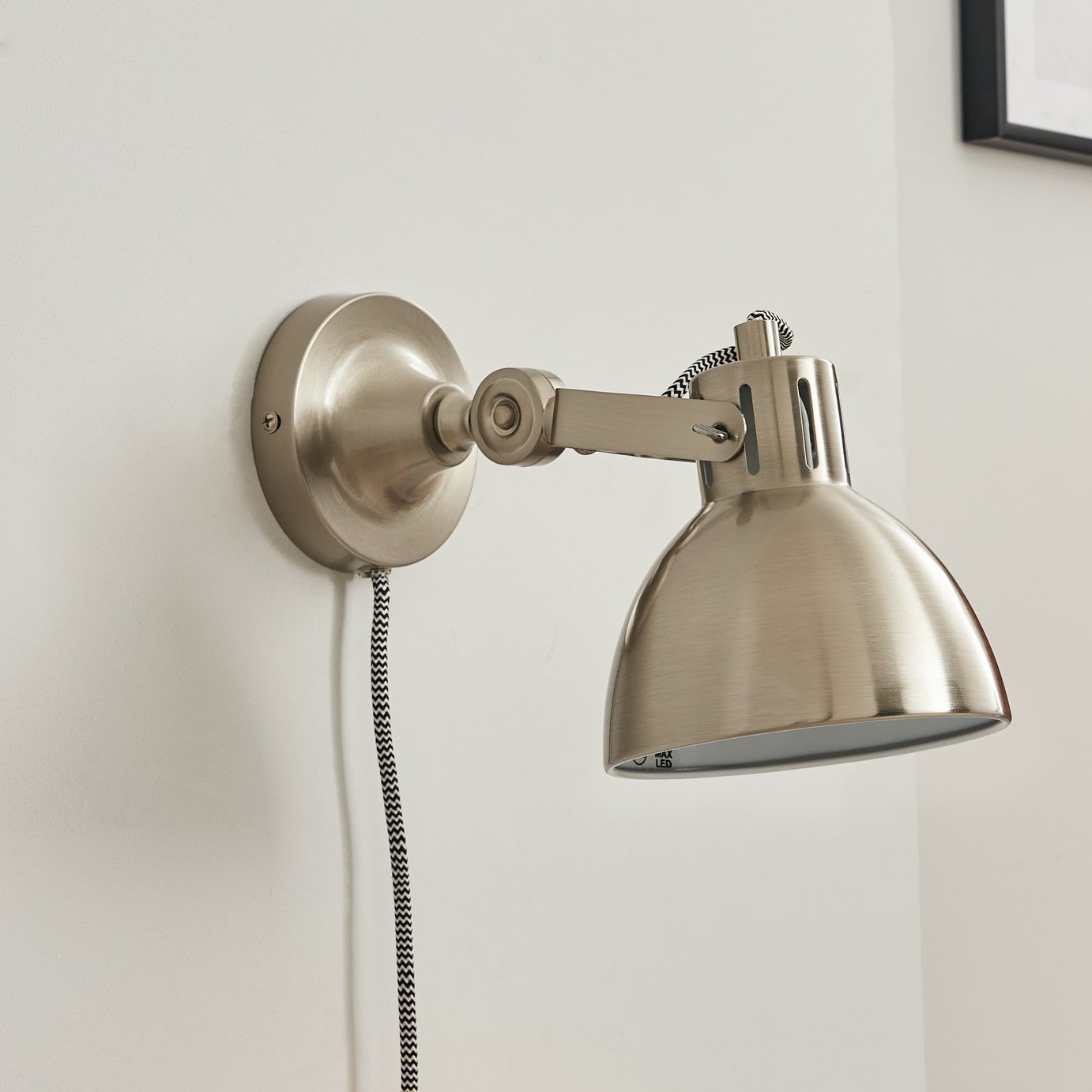 BHS Abbie Adjustable Metal Plug in Wall Light - Silver