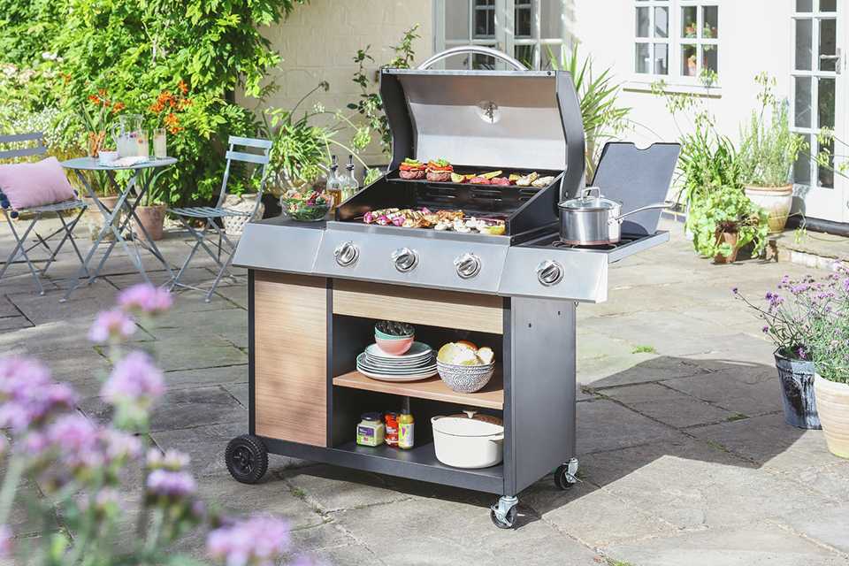 Argos Home Deluxe 3 burner with side burner gas BBQ.