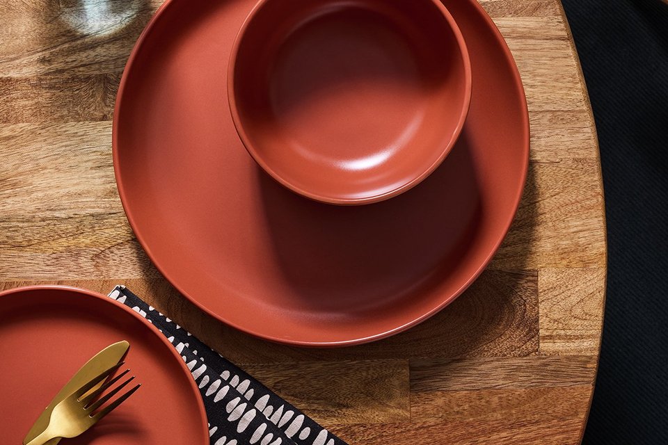 Habitat 12 Piece Stoneware Dinner Set - Rust.