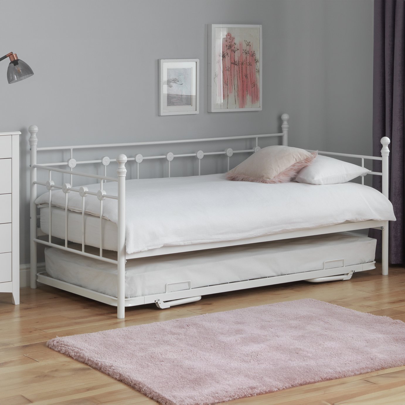 Argos Home Abigail Metal Daybed, Trundle & 2Mattresses White