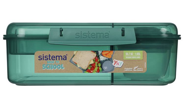 Sistema Bento Box To Go Lunch Box With Yoghurt/Fruit Pot 1.25 L Square  Bpa-Free Minty Teal