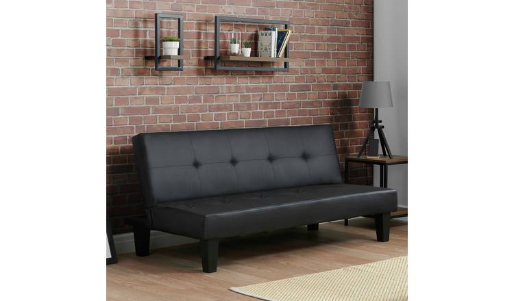 Black leather click clack deals sofa bed