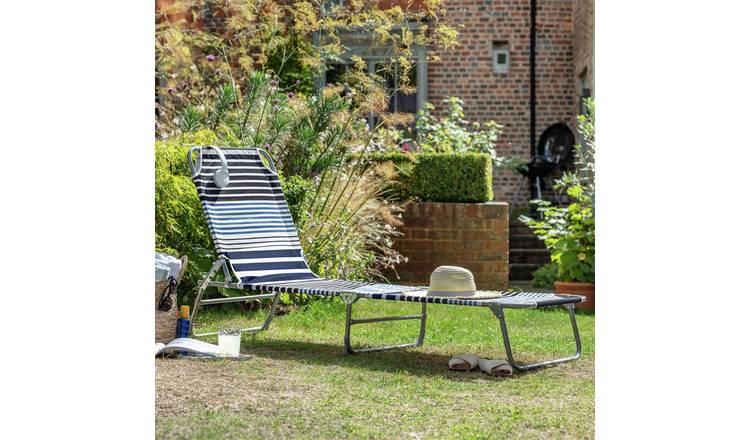 Habitat Folding Metal Sun Lounger - Blue