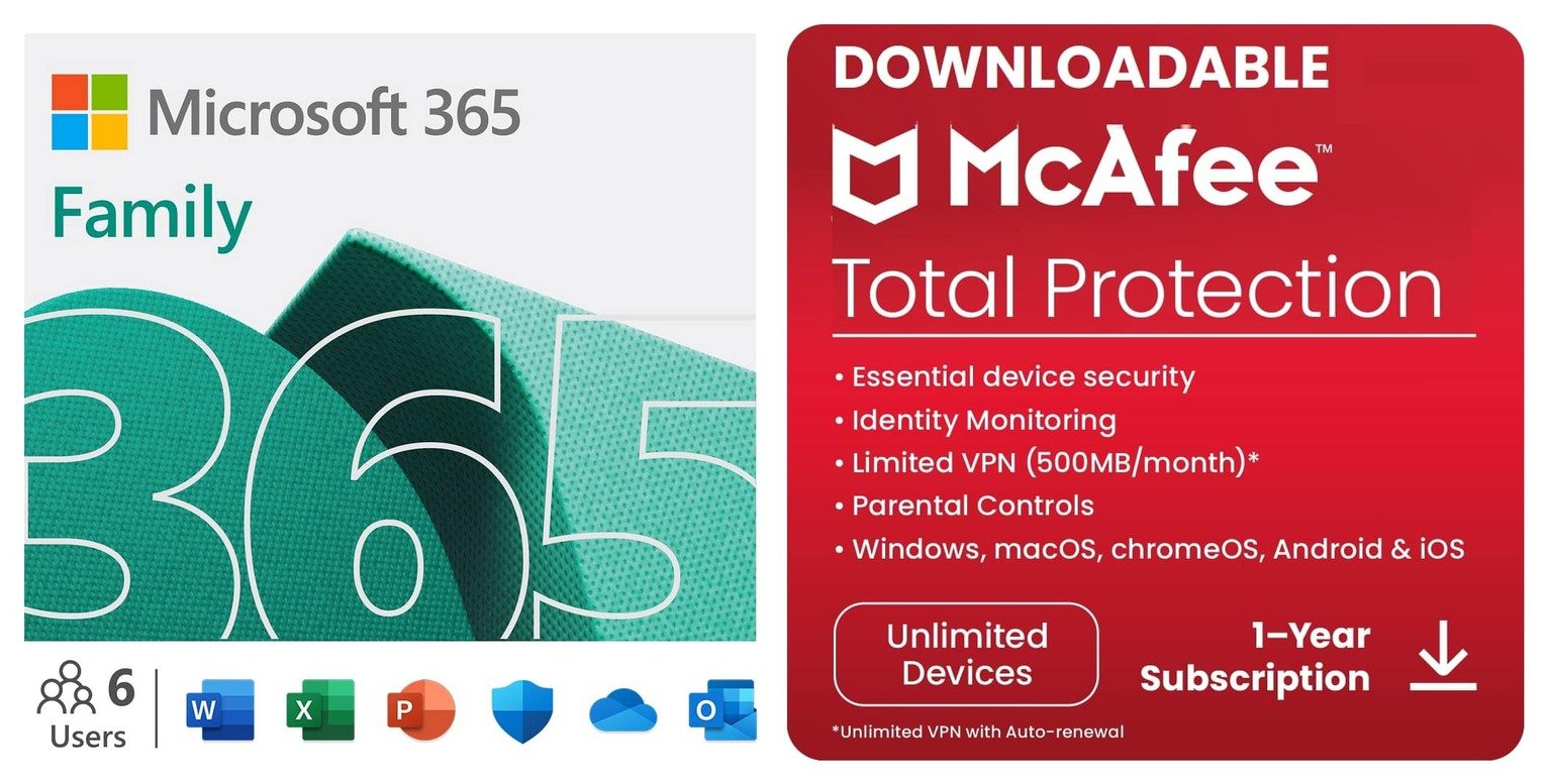 Microsoft 365 Family 6 People and McAfee Unlimited Devices