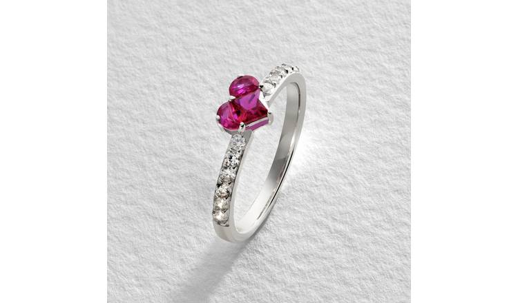 Revere Sterling Silver Cubic Zirconia Ruby Heart Ring - P