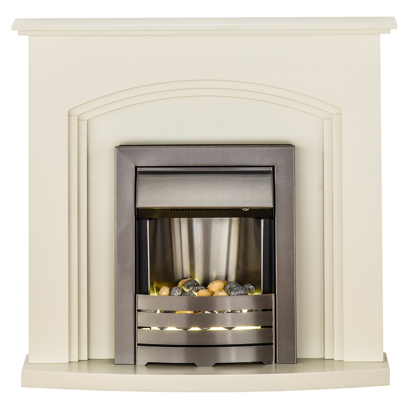 Truro Helios Electric Fire Suite - Cream and Brushed Steel