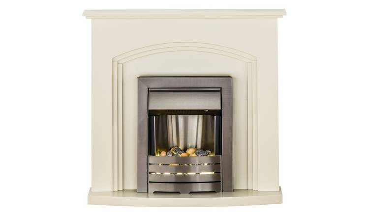 Truro Helios Electric Fire Suite - Cream and Brushed Steel
