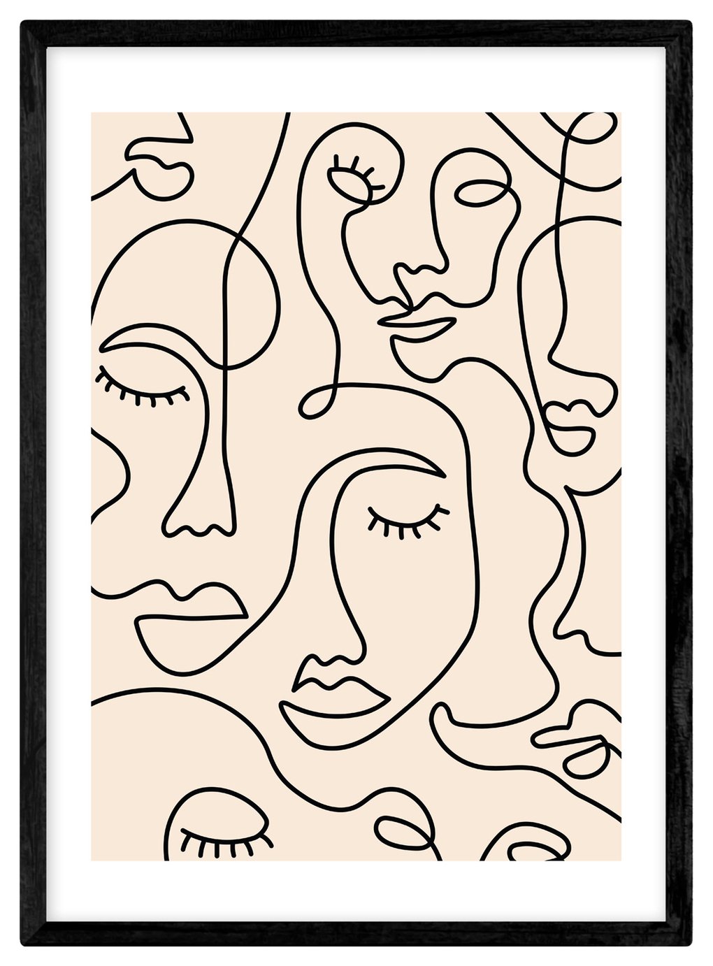 East End Prints Single Line Faces Framed Wall Print - A2