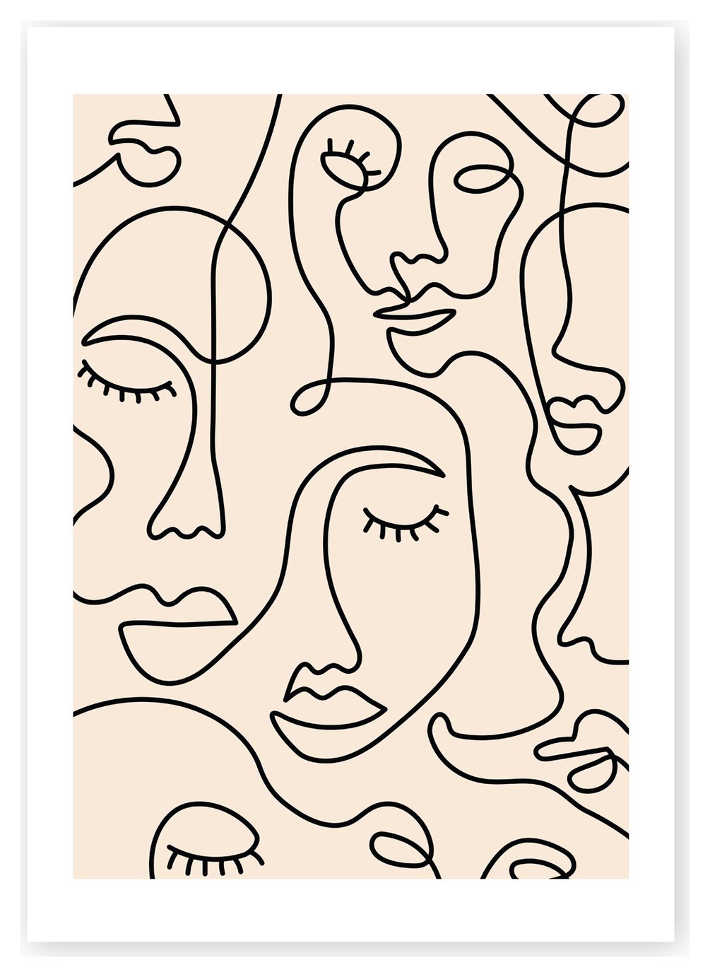 East End Prints Single Line Faces Unframed Wall Print - A2
