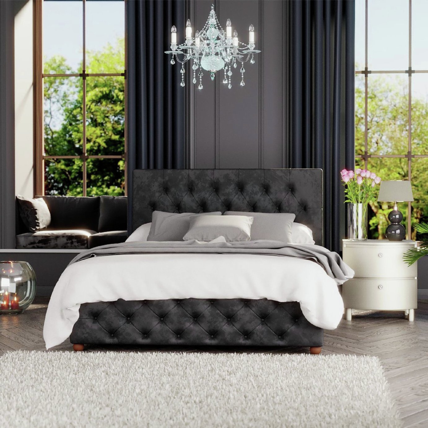 LLB Luna Velvet Superking Ottoman Bedframe - Black